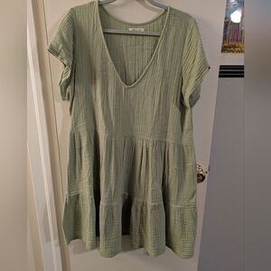 Rip Curl Light Green V-Neck Tiered Mini Dress